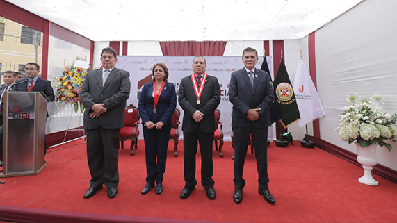 Presidente del Poder Judicial, Javier Arévalo Vela y presidenta de la Corte Superior de Justicia del Callao, Teresa Soto Gordon, así como viceministros de Seguridad interna (Mininter) y de Defensa Pública y Acceso a la Justicia (Minjusdh) inauguran la Unidad de Flagrancia del Callao