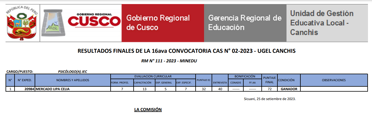  RESULTADOS FINALES DE LA 16ava