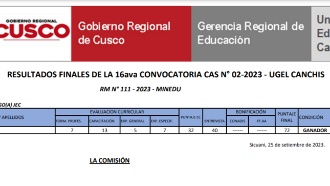  RESULTADOS FINALES DE LA 16ava