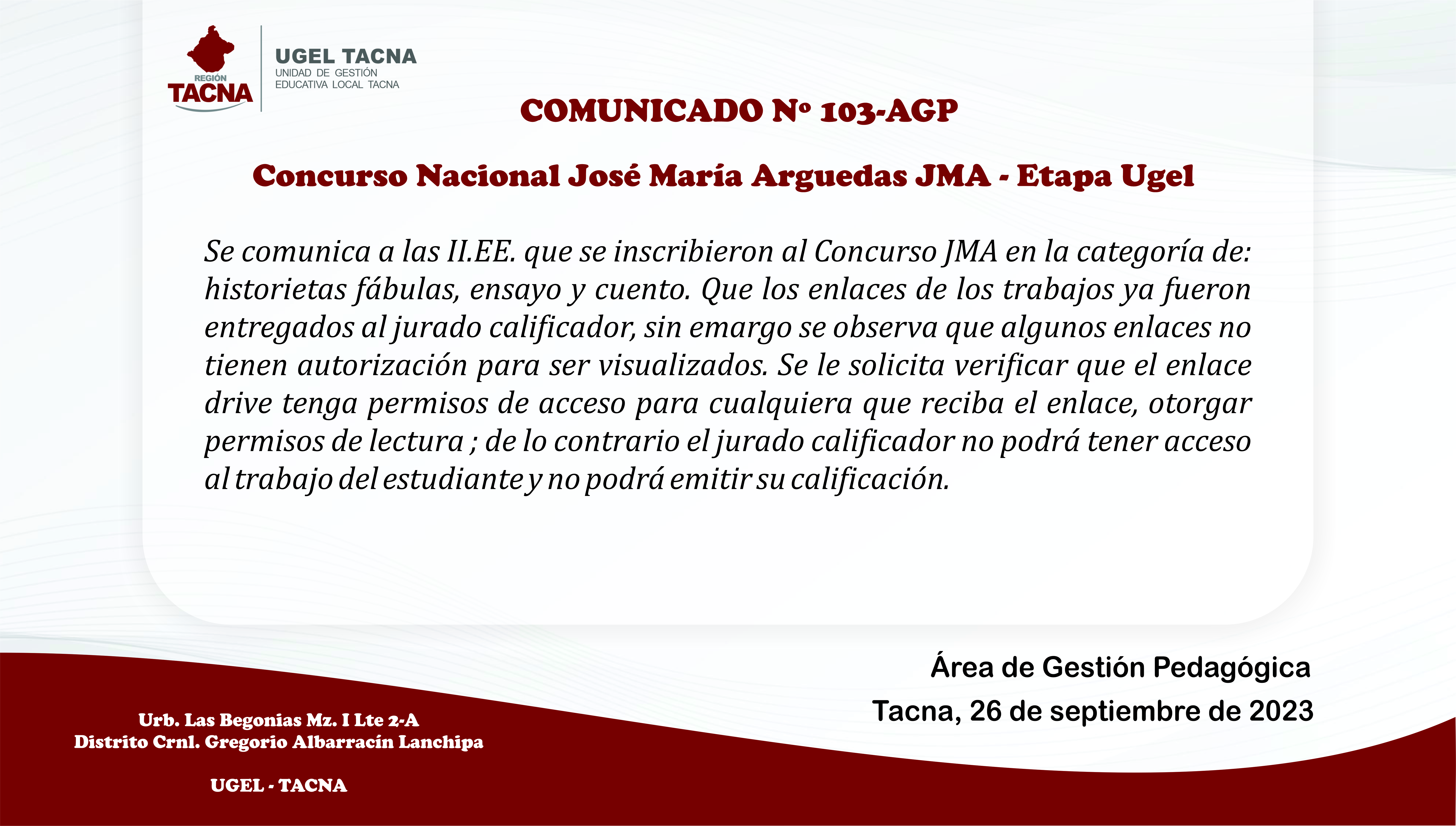Comunicado Nº103-2023-AGP