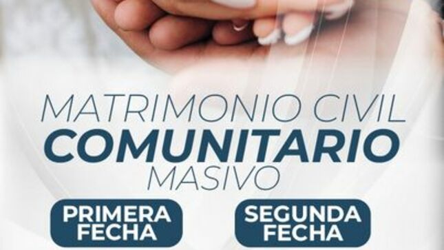 La Municipalidad Provincial de Cajamarca, invita a todos los vecinos que deseen unirse y formalizar su situación legal a participar de nuestra segunda fecha programada con ordenanza municipal que autoriza la celebración del matrimonio civil comunitario 2023 y la exoneración de derechos administrativos regulados. 
✍️Las parejas interesadas deben acercarse a la subgerencia de Participación Vecinal y Registro Civil - Complejo Qhapaq Ñan 
🗓Lunes a Viernes 
⏰ 8:00 a. m. - 4:00 p. m.