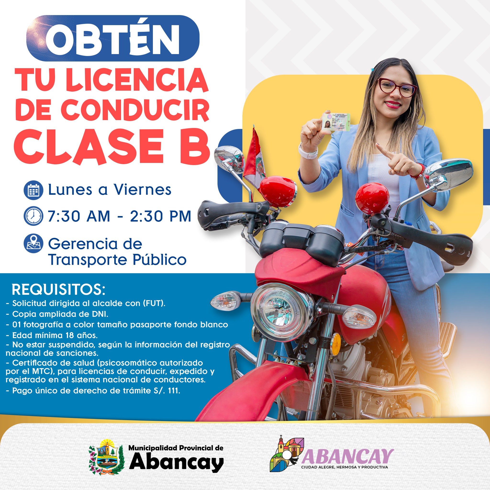 “Campaña Para La Obtención De La Licencia De Conducir Clase B (Motos) Ahora Disponible En La Municipalidad Provincial De Abancay”