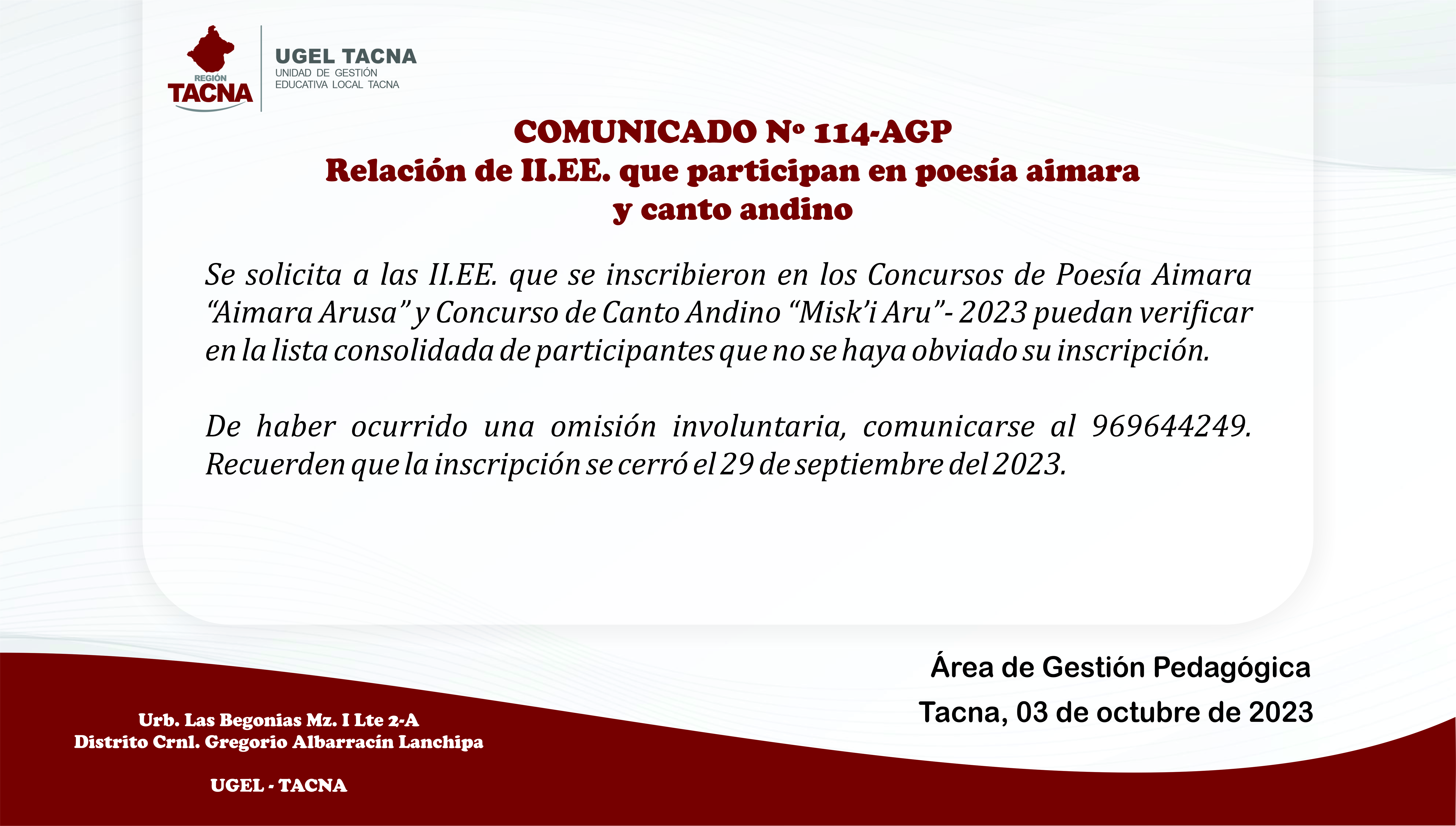 Comunicado Nº114-2023-AGP