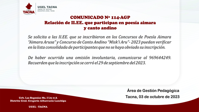Comunicado Nº114-2023-AGP