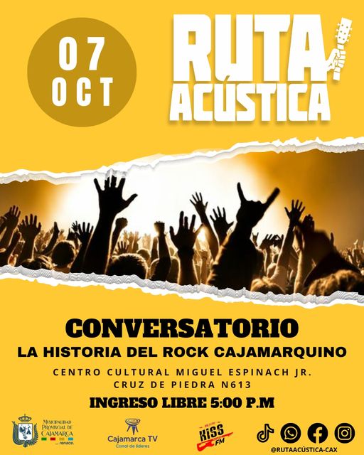¡Únete a este conversatorio organizado por @ruta_acustica , que contará con la presencia de reconocidas figuras de este género musical en nuestra ciudad: Esli Palacios, Carlos Contreras, Charly Seminario,Rewolver Seminario, Oscar Pajarez, y Edgar Zegarra!
👉Lugar: Centro Cultural Miguel Espinach, Jr. Cruz de Piedra 614.
🗓Sábado 07 de octubre
🚨Ingreso libre