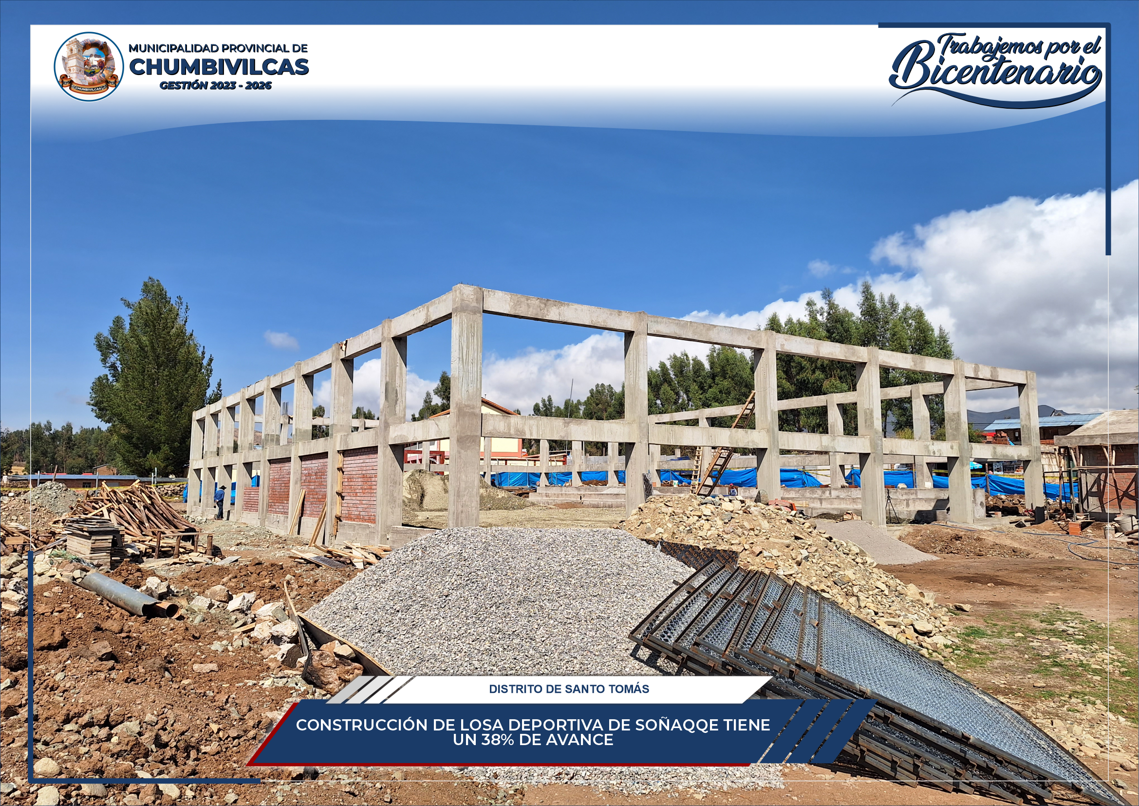 Chumbivilcas: Construcción de losa deportiva de Soñaqqe tiene un 38% de avance físico