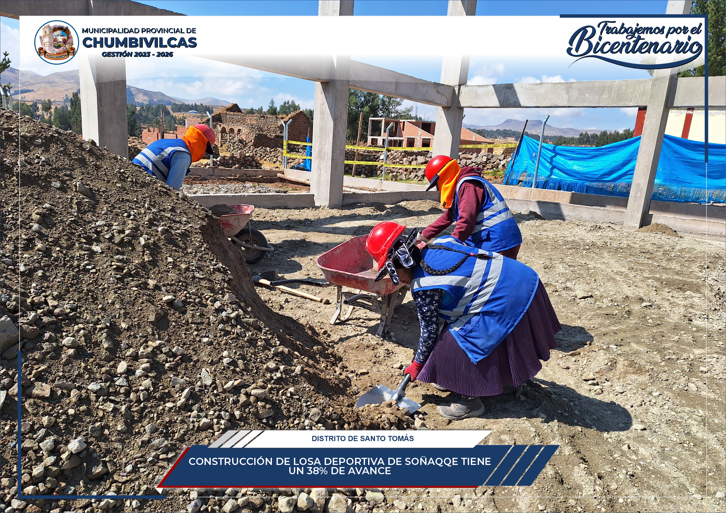 Chumbivilcas: Construcción de losa deportiva de Soñaqqe tiene un 38% de avance físico