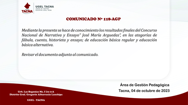 Comunicado Nº118-2023-AGP