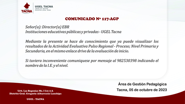 Comunicado Nº117-2023-AGP