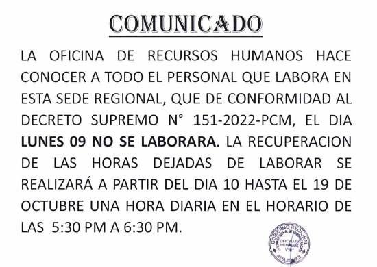 Comunicado de la Ofcina de Recursos Humanos