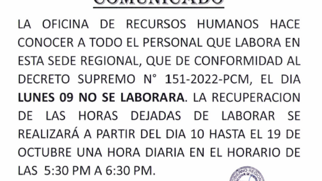 Comunicado de la Ofcina de Recursos Humanos