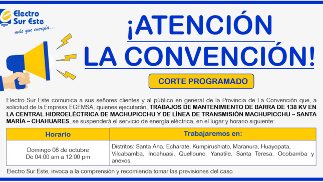 ¡ATENCIÓN LA CONVENCIÓN! CORTE PROGRAMADO