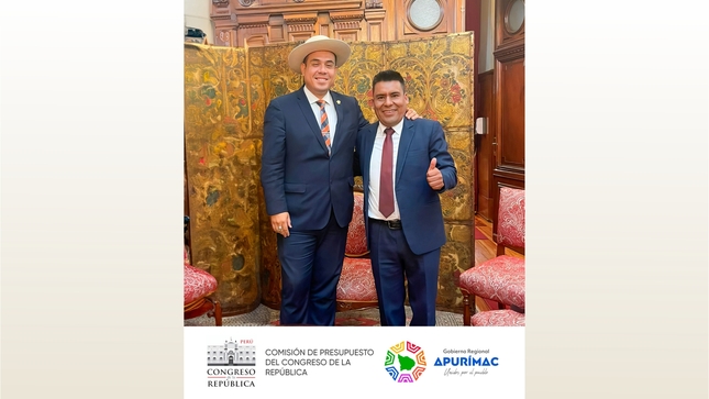 Gobernador Regional de Apurímac se reúne con presidente de la comisión de presupuesto del Congreso de la República 