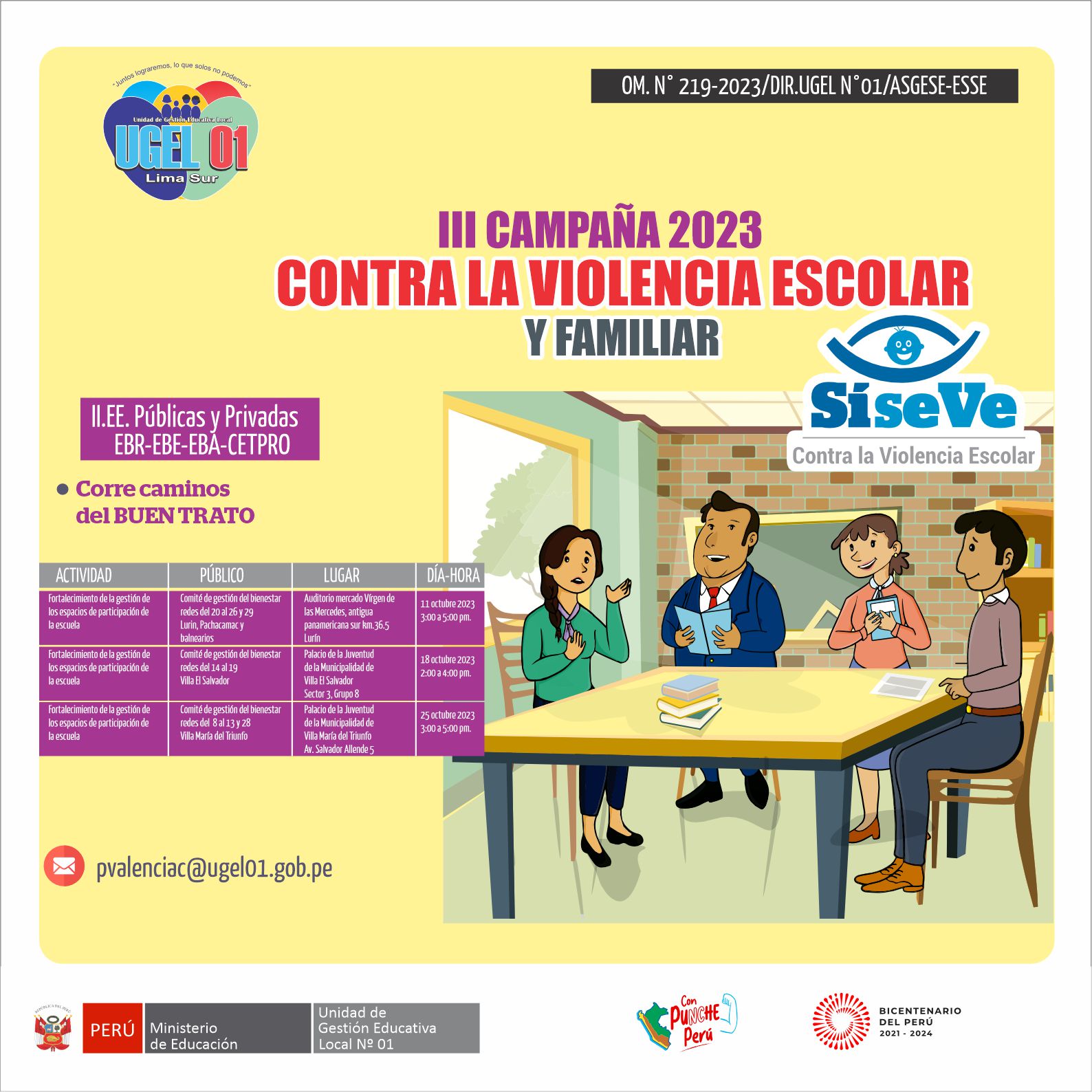 3era campaña 2023 contra la Violencia escolar y familiar en las II.EE. públicas y privadas