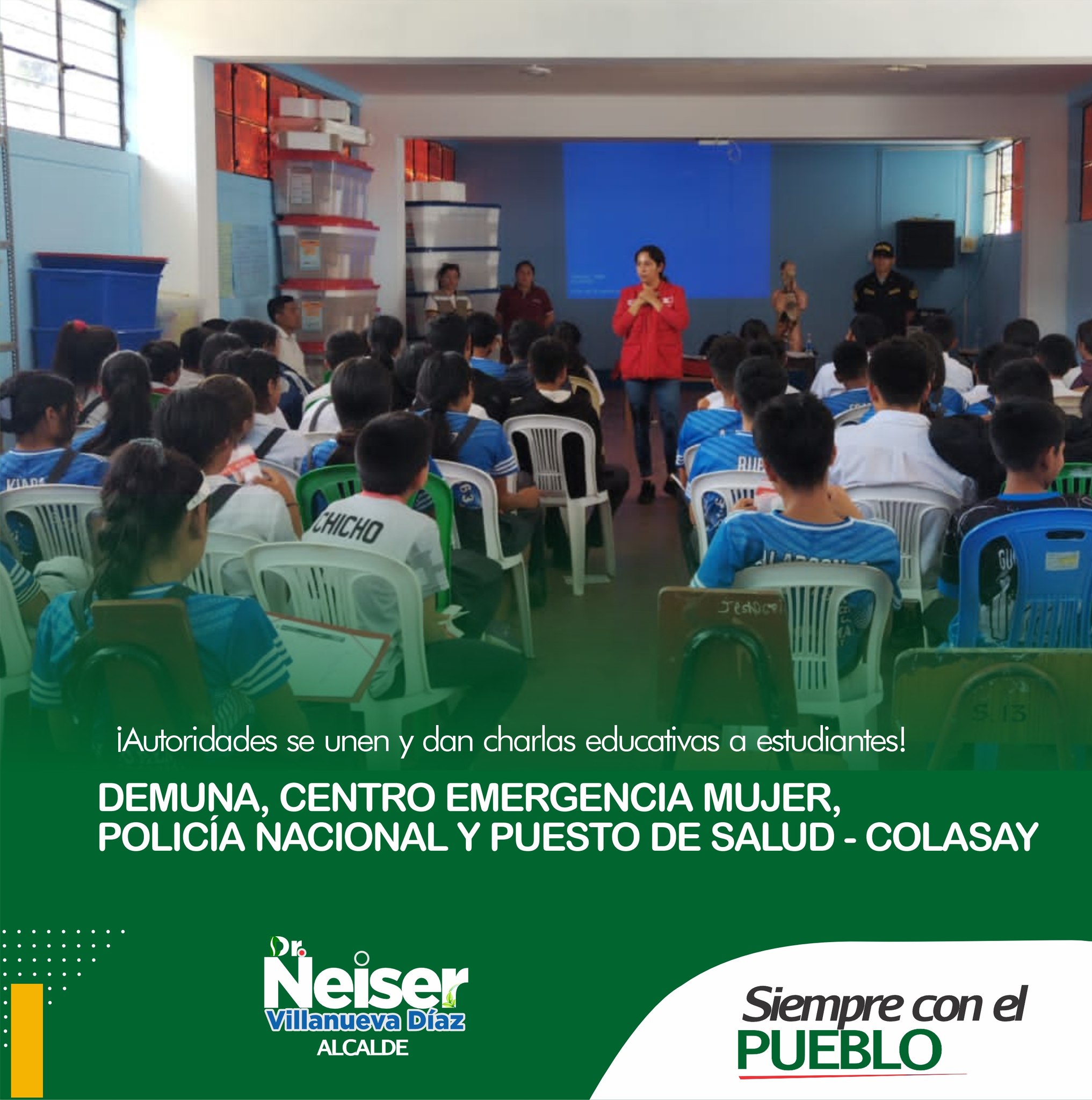 #LaUnionHaceLaFuerza #FormamosGrandesProfesionales
Autoridades de Colasay, unidos y comprometidos con la educación colasaína, en un solo objetivo brindaron charlas educativas a estudiantes y padres de familia en coordinación con profesores en la I.E.P.S.M. N° 16563 Ricardo Palma, Los Cedros -Colasay.
Trataron importantes temas, sobre violencia sexual, drogas, embarazo a temprana edad, emprendimientos juveniles y superación personal en toda su magnitud.
Estuvieron presentes, Encargada de Demuna de la MDC, Zory Leticia Guevara Rufasto, Centro de salud colasay Obstetra Mónica Barreto torres, promotora del Centro de Emergencia Mujer, CEM – Colasay, Edin Rodríguez Benites, Sub Oficial de tercera Jean Franco Leyva Salazar
Sostuvieron nuestras autoridades, que, seguirán llevando el mensaje preventivo y oportuno a otras Instituciones Educativas, porque la intervención es ahora, para tener un mañana mejor.
#SiempreConElPueblo
#DrNeiserVillanuevaDíaz #Alcalde
Instancia contra la violencia hacia las mujeres - Colasay
Visit Colasay-Perú
Subprefectura Colasay