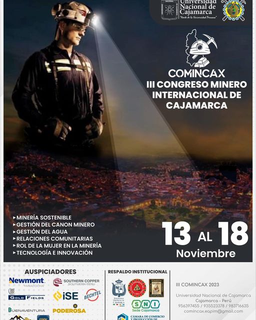 Participa del 13 al 18 de Noviembre en el III Congreso Minero Internacional de Cajamarca, respaldado por muestra Municipalidad Provincial de Cajamarca.
Β‘π»π πππππππππ!