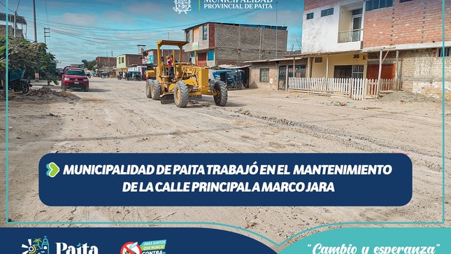 Municipalidad de Paita trabajó en el mantenimiento de la calle principal a Marco Jara