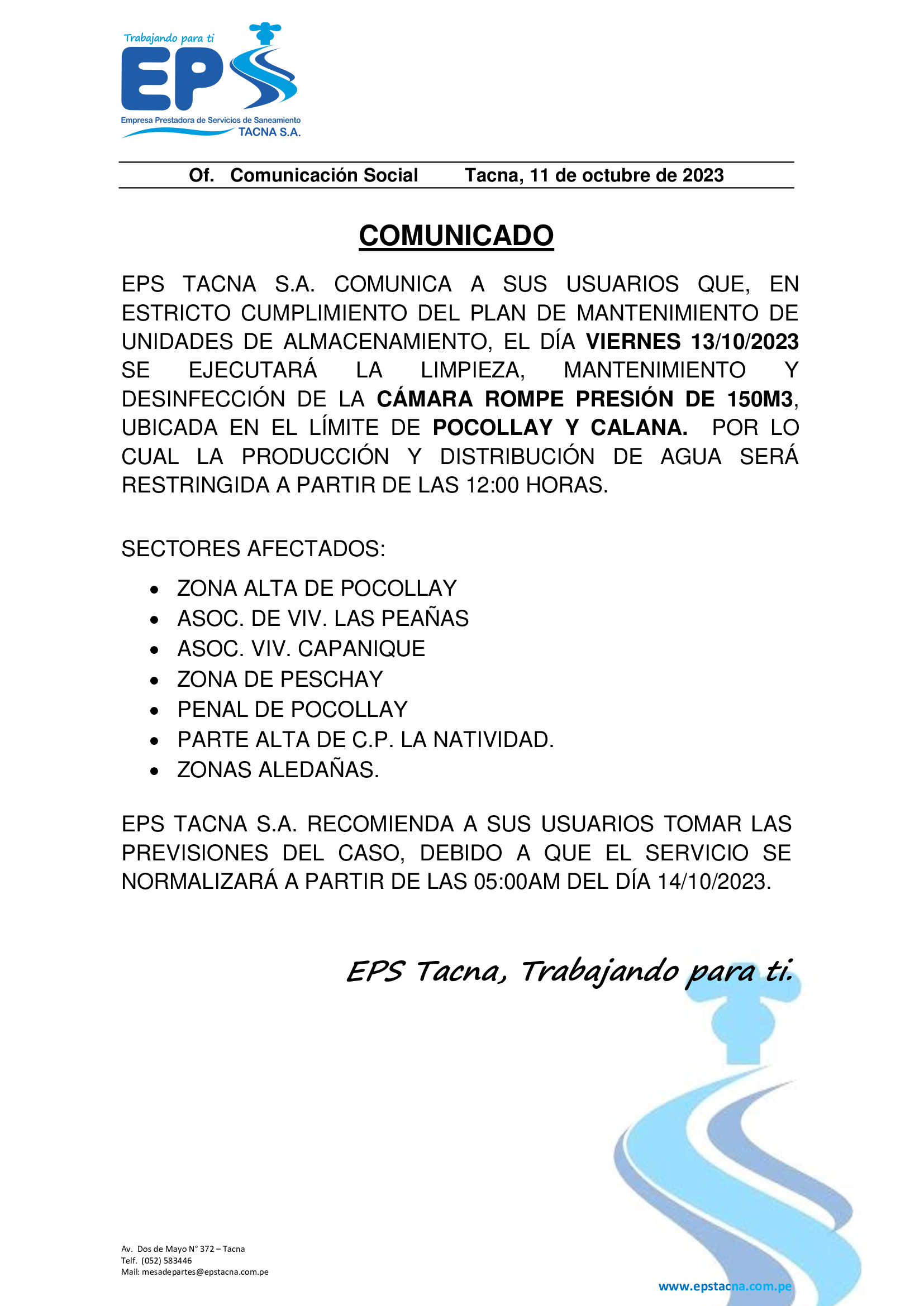 trabajos de limpieza y mantenimiento en la cámara rompe presión de 150 m3