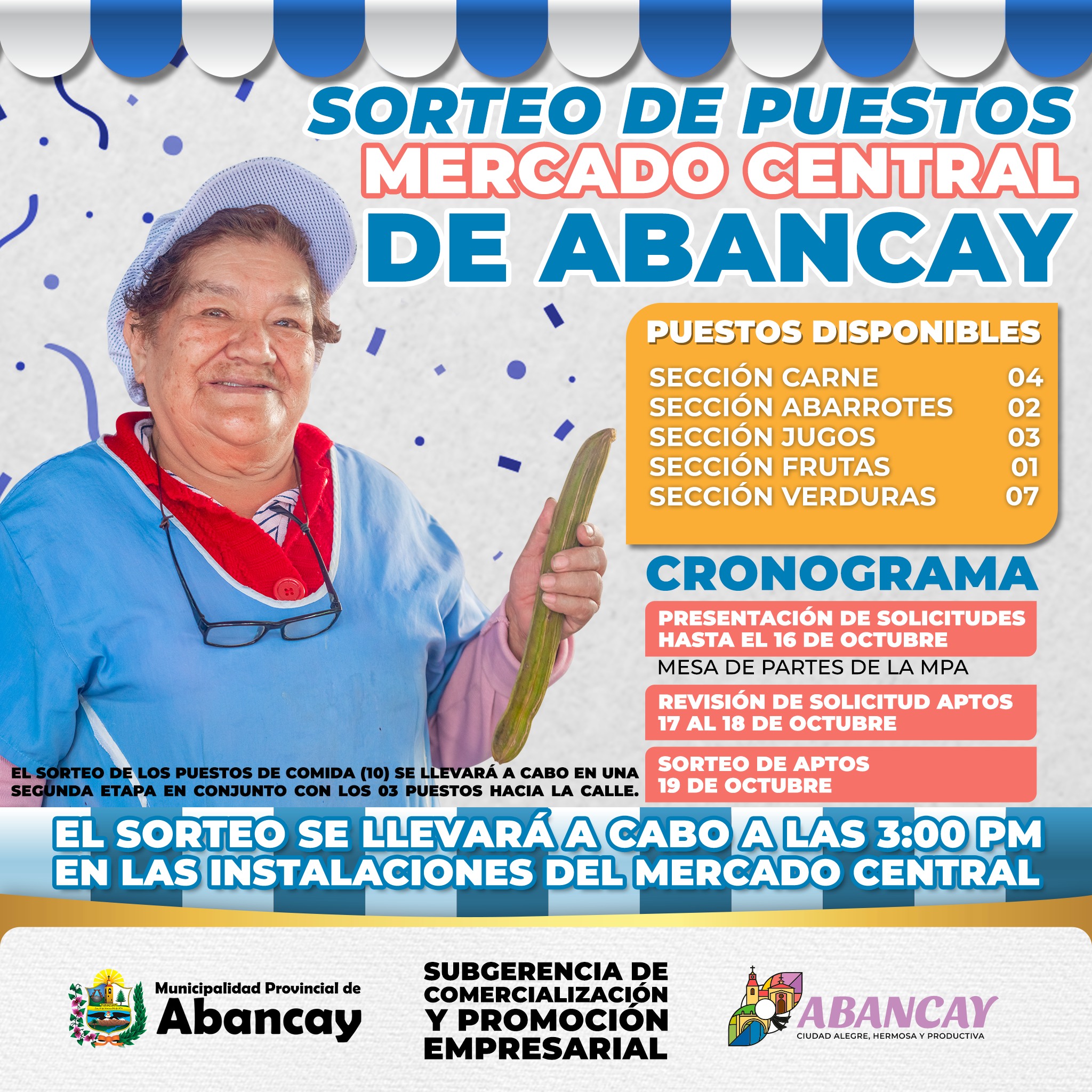 Municipalidad Provincial De Abancay (MPA) Anuncia Cronograma Para El Sorteo De Puestos De Venta En El Mercado Central De Abastos
