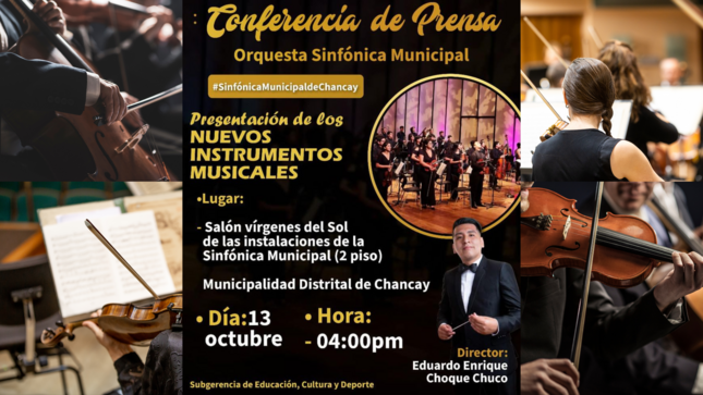 La Orquesta Sinfónica Municipal tiene el placer de invitar a todos los comunicadores sociales y periodistas a un evento especial en el que se presentarán los nuevos instrumentos musicales que enriquecerán nuestro repertorio y elevarán aún más la calidad de nuestras interpretaciones.