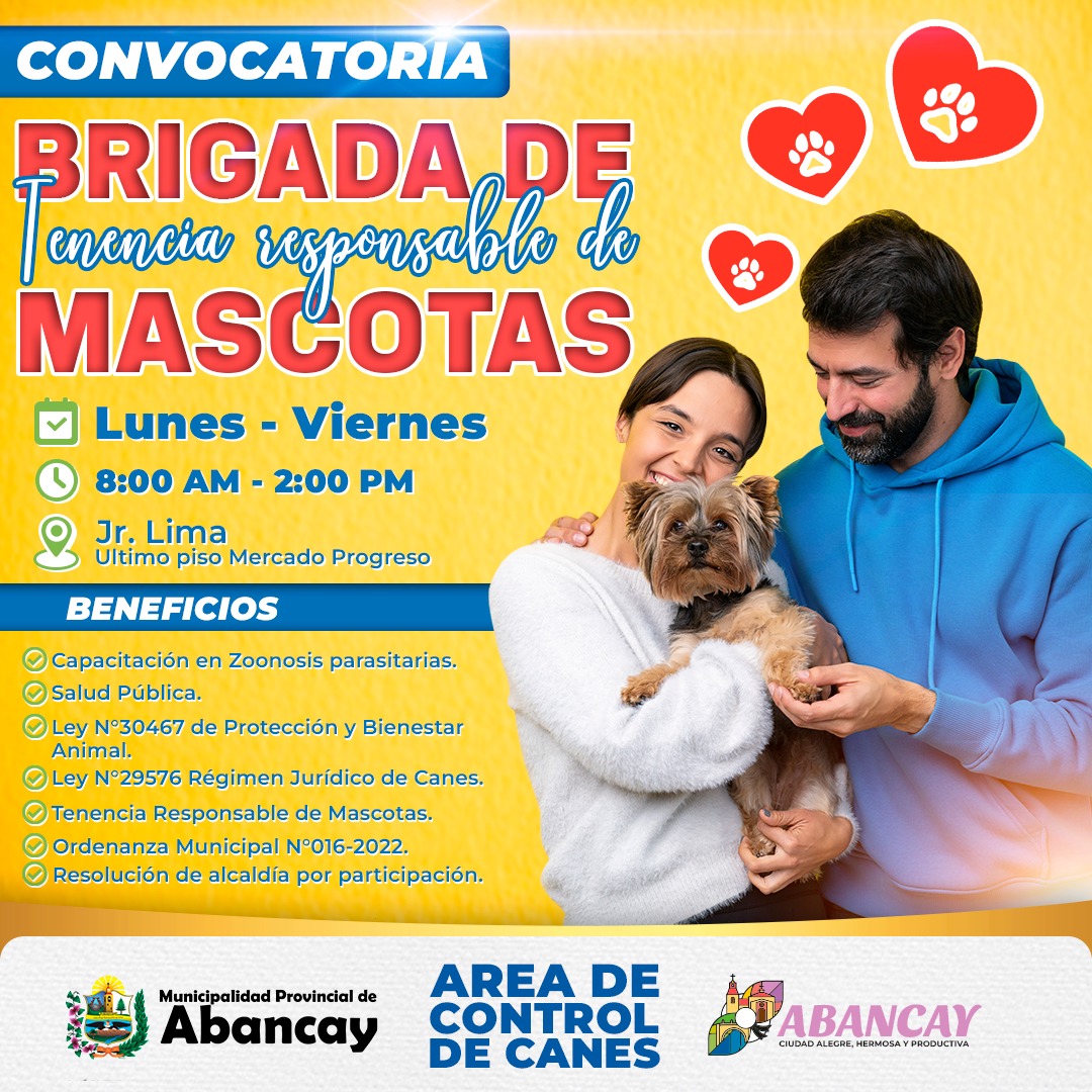 “Municipalidad Provincial De Abancay (MPA) Lanza Convocatoria De Voluntarios Para La Conformación De La Brigada De Tenencia Responsable De Mascotas"