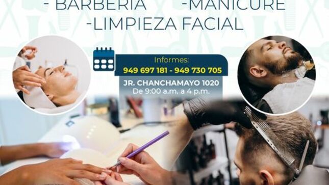 Visita nuestras instalaciones en el jirón Chanchamayo N°1020 e inscríbete en nuestro taller de corte de cabello, barbería, manicure y limpieza facial. 