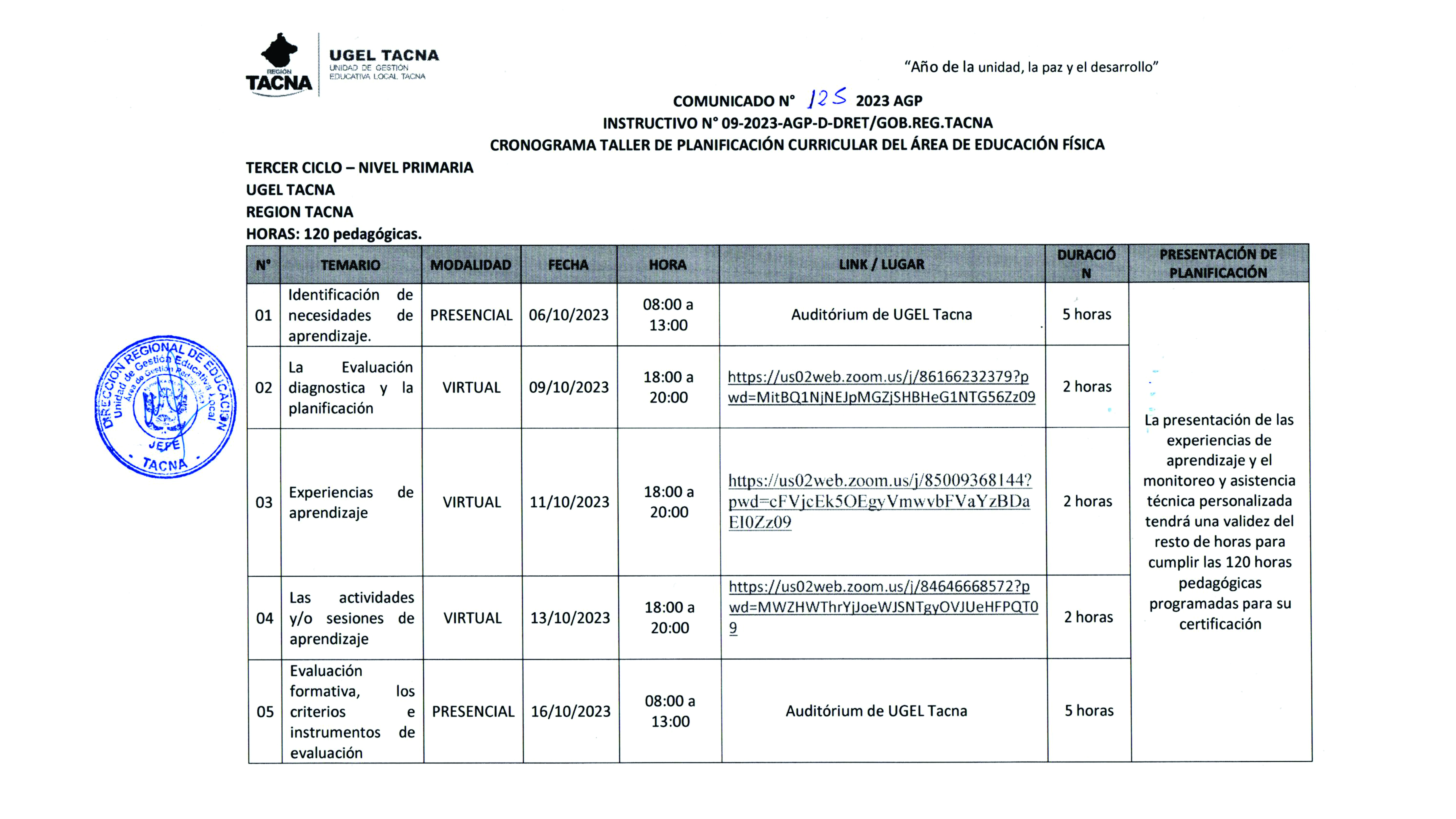 Comunicado Nº125-2023-AGP