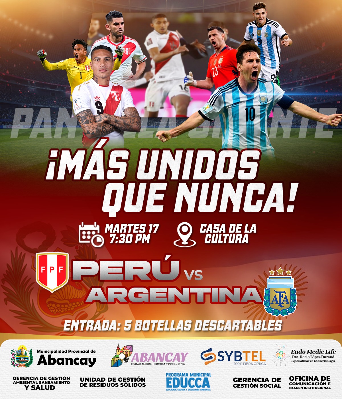 “La MPA, Invita A Disfrutar Del Partido De Eliminatoria Entre Las Selecciones De Perú Vs Argentina En Pantalla Gigante"