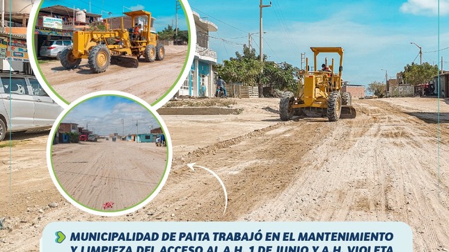 Municipalidad de Paita trabajó en el mantenimiento y limpieza del acceso al A.H. 1 de junio y A.H. Violeta Ayón de Tay