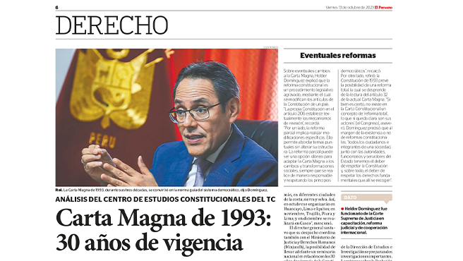 Análisis del director general del CEC del TC, magistrado Helder Domínguez, en el marco de las Agendas Constitucionales - Conversatorios, "La Constitución de 1993: análisis y perspectivas en sus primeros 30 años".