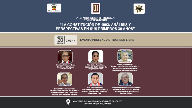 Iquitos será sede de Agenda Constitucional organizada por CEC del TC y Colegio de Abogados de Loreto por 30 años de la Constitución