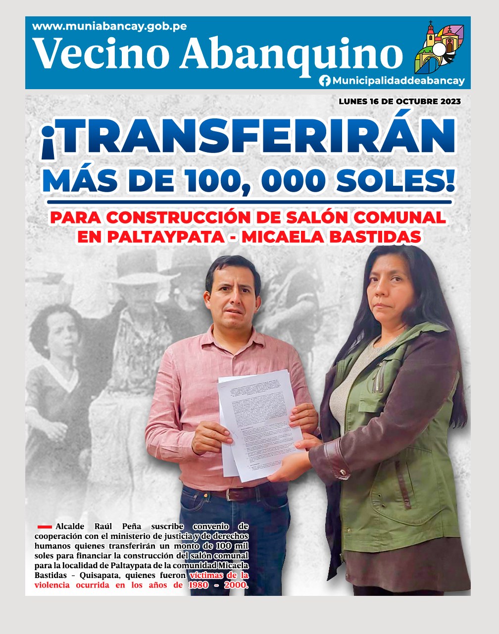 MPA: "Alcalde De Abancay Y Ministerio De Justicia Firman Importante Convenio Para La Construcción De Salón Comunal En Localidad De Paltaypat