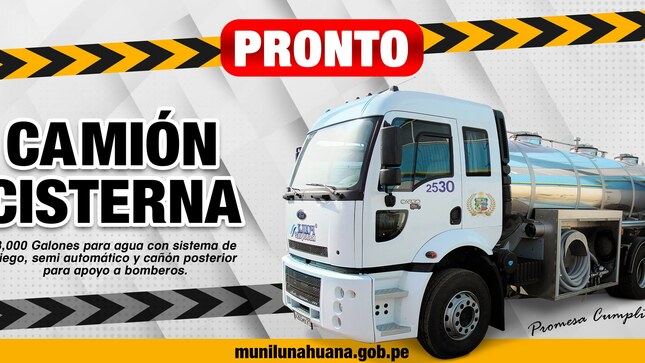 👉Gracias a la importante gestión de nuestra autoridad local Sr. Luis Alberto Conislla Jara y sus Regidores, pronto la Municipalidad Distrital de Lunahuaná, contará con un nuevo camión cisterna de 3000 galones para agua con sistema de riego, semi automática y cañón posterior para apoyo a bomberos, que estará al servicio de la población y atenderá las diversas necesidades de la Capital Turística.
