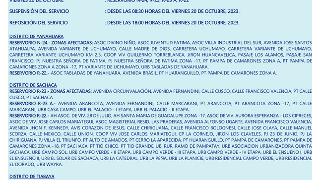 COMUNICADO N°107-2023 - SUSPENSIÓN TEMPORAL DEL SERVICIO DE AGUA POTABLE, POR EJECUCIÓN DE EMPALMES