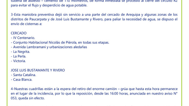 COMUNICADO N°108-2023 - SEDAPAR COMUNICA A SUS USUARIOS Y A LA COLECTIVIDAD EN GENERAL