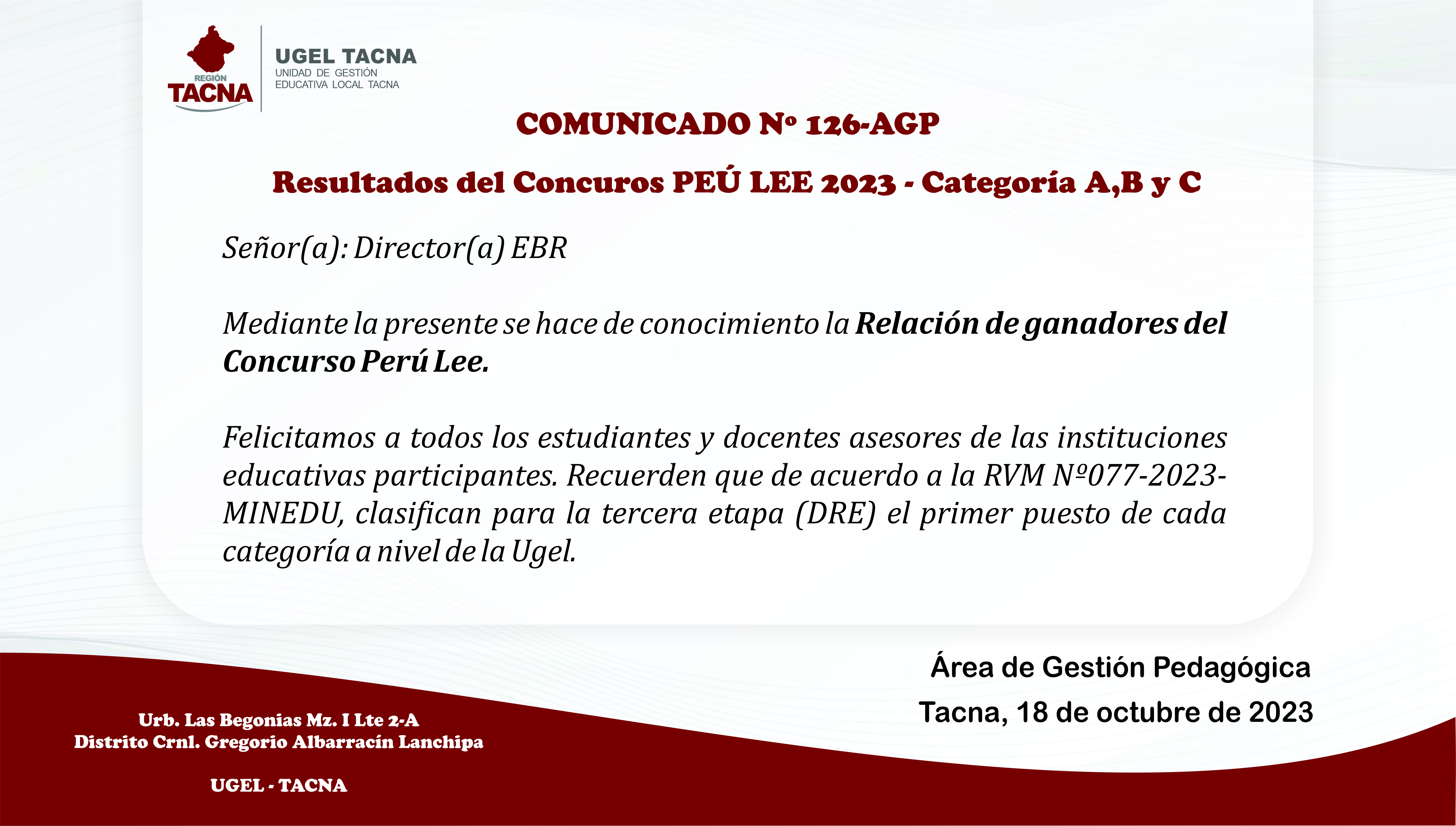 Comunicado Nº126-2023-AGP