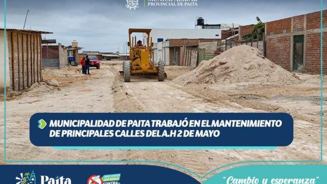 Municipalidad de Paita trabajó en el mantenimiento de principales calles del A.H 2 de Mayo