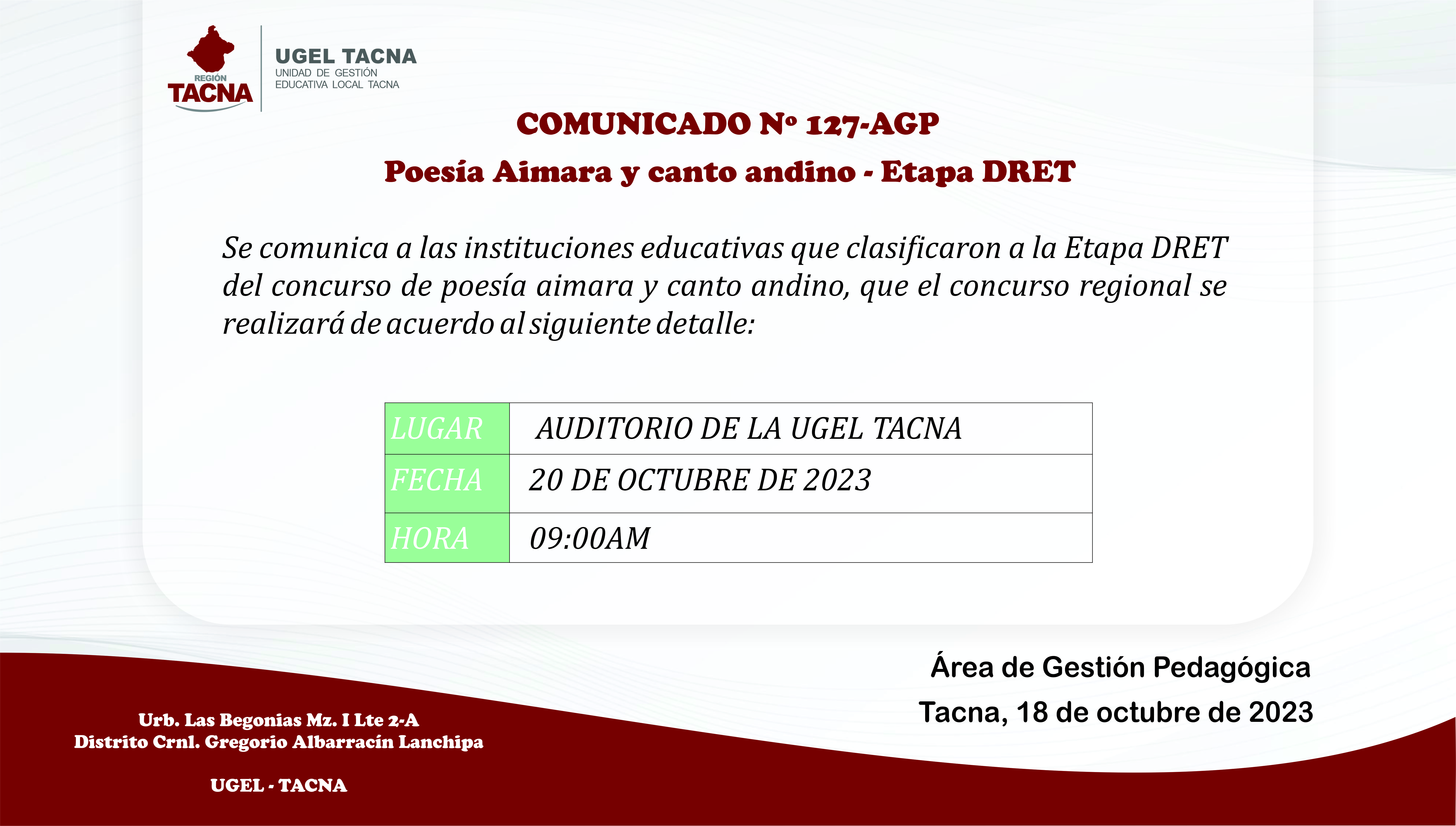 Comunicado Nº127-2023-AGP