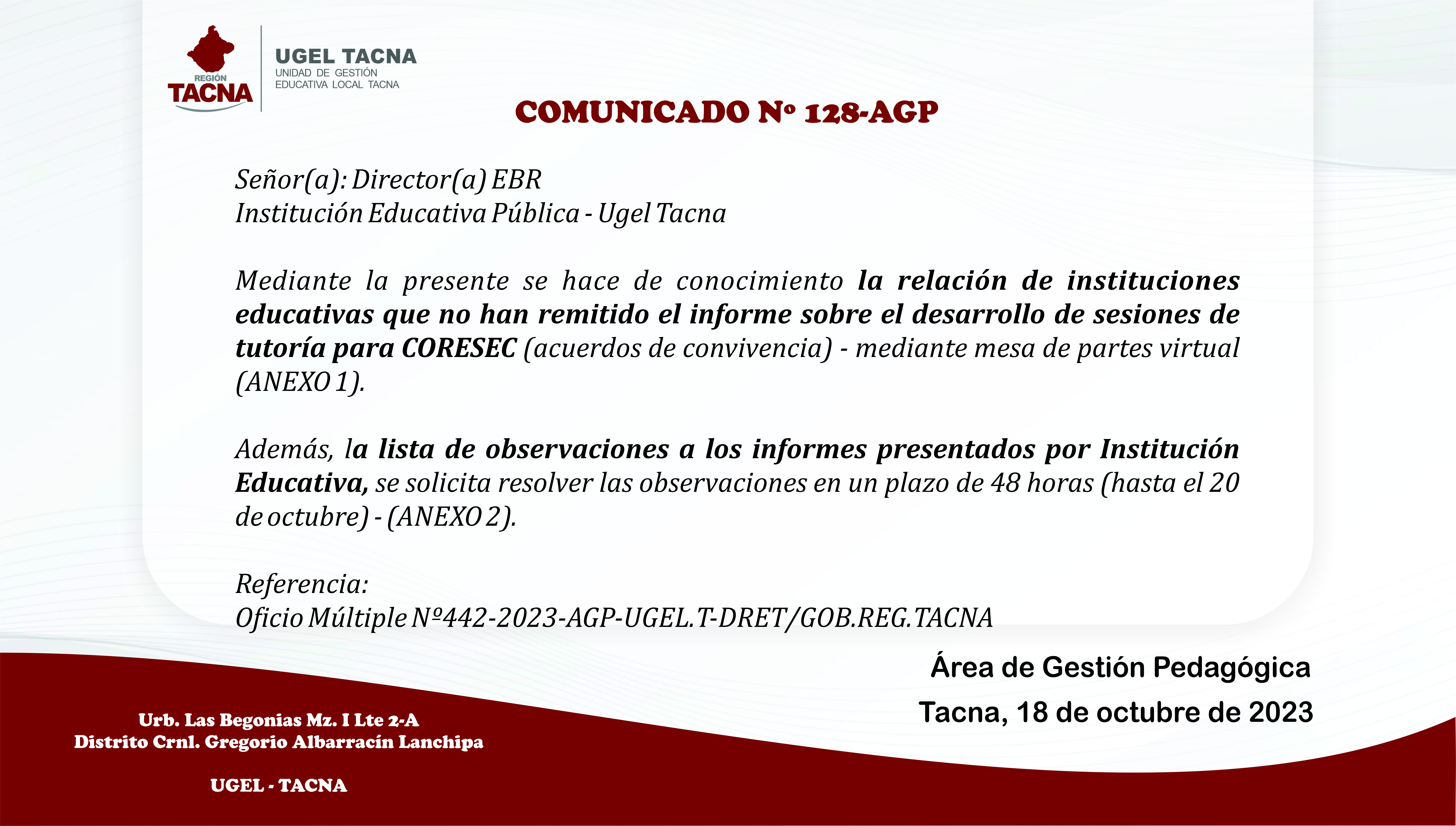 Comunicado Nº128-2023-AGP