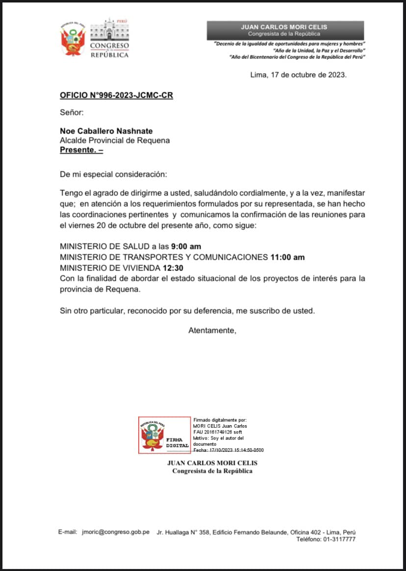 AGENDA DE REUNIONES CON MINSA, MTC Y MINISTERIO DE VIVIENDA