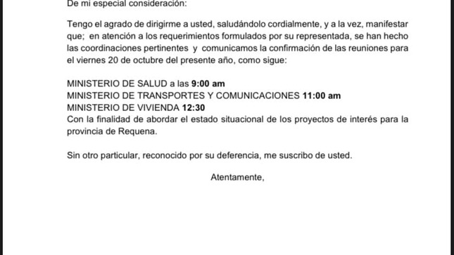 AGENDA DE REUNIONES CON MINSA, MTC Y MINISTERIO DE VIVIENDA