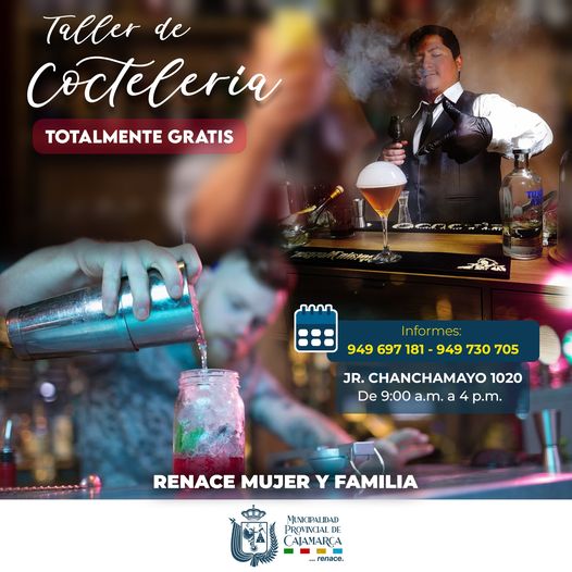 Inscríbete en nuestro taller de COCTELERÍA totalmente gratis, acude a las instalaciones del Renace Mujer y Familia. 