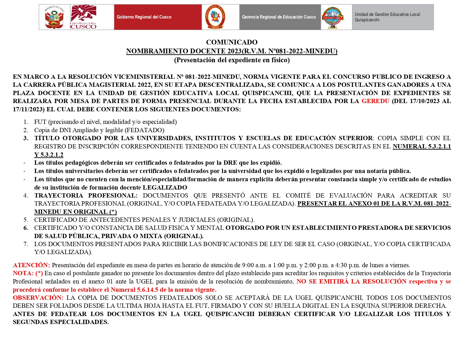 comunicado nombramietno