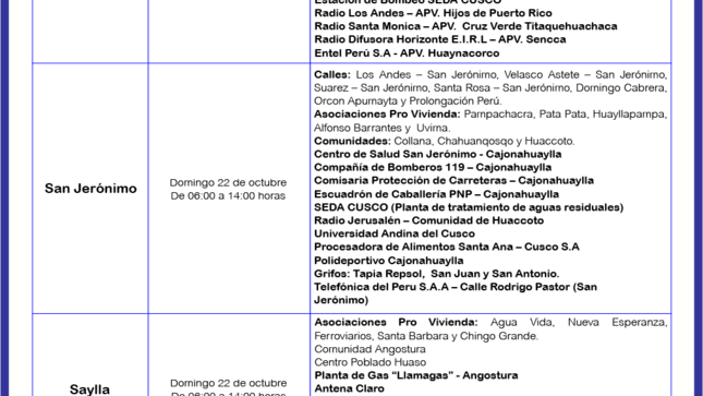 ¡ATENCIÓN CUSCO! CORTE PROGRAMADO