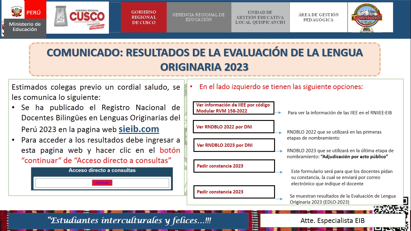 Resultados de la Evaluacion de la Lengua Originaria 2023