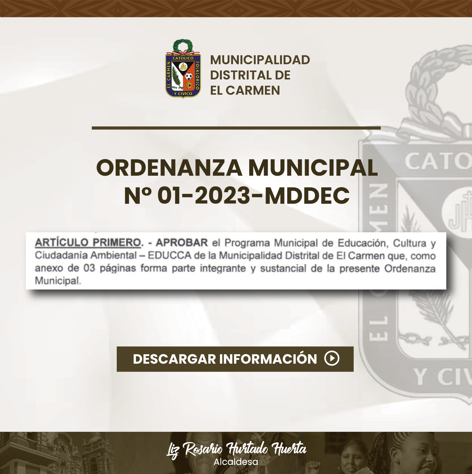 APROBACIÓN DE LA ORDENANZA MUNICIPALN°01-2023-MDDEC