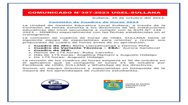 Comunicado N°397-2023