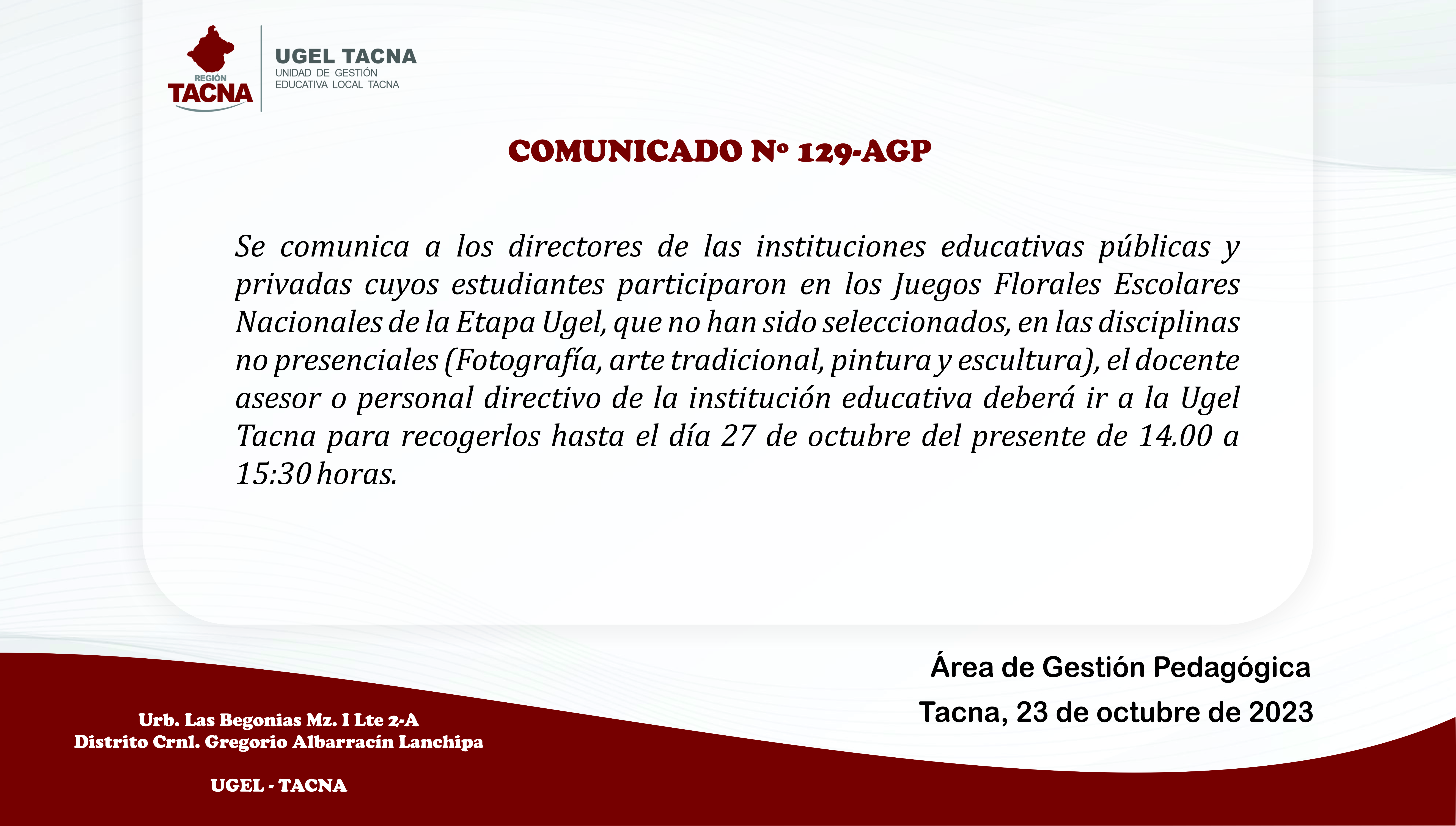 Comunicado Nº129-2023-AGP