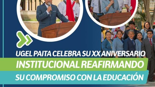 UGEL Paita celebra su XX aniversario institucional reafirmando su compromiso con la educación