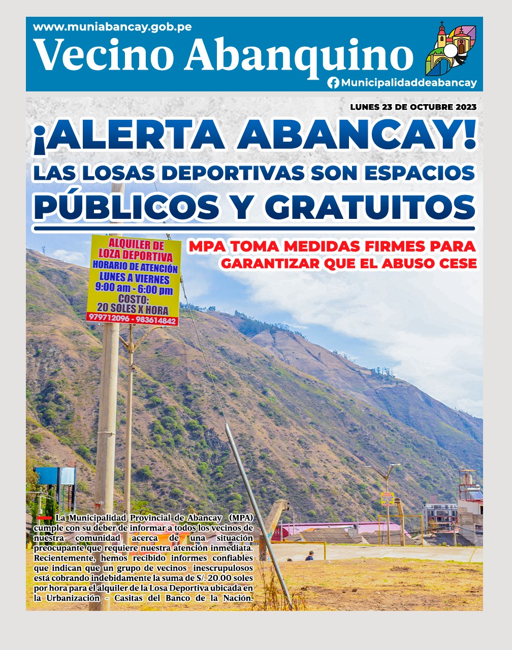MPA: En Defensa De Los Espacios Deportivos Públicos De Abancay